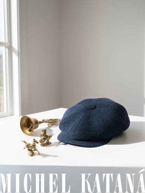 Кепка с козырьком, 8ми-клинка Мужская-Унисекс TWEED EDINBURG MARIN MIST из твида (Плотная Костюмно-Блейзерная ШЕРСТЬ) TWEED.8-EDINBURG/MARIN.MIST